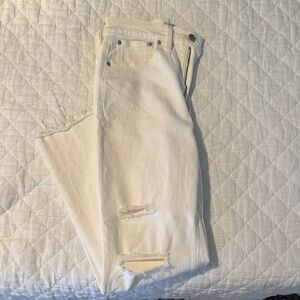 Madewell Cream Straight-Leg Distressed Jeans